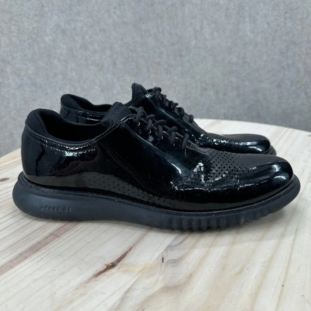 Cole Haan Zerogrand Oxford Mens 8M Black Patent Leather Laser Cut